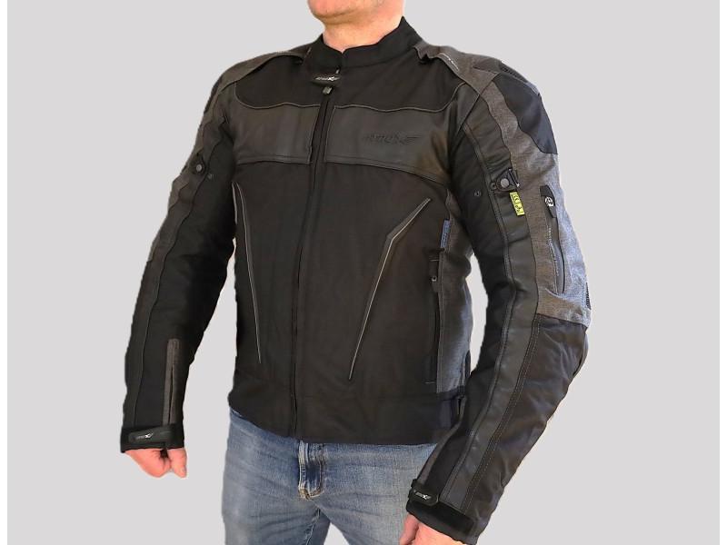 Kurtka motocyklowa, męska, skórzano-tekstylna, czarno-szara, rozmiar 2XL